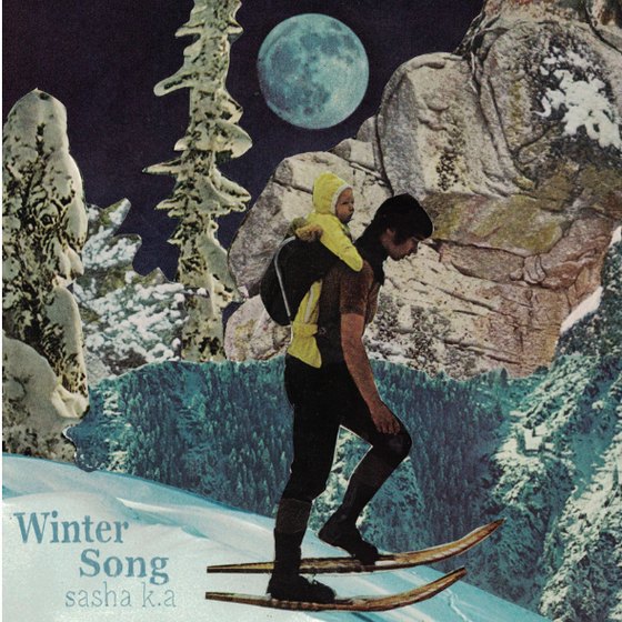Winter Song single cover: a vintage collage of a skier under a full moon